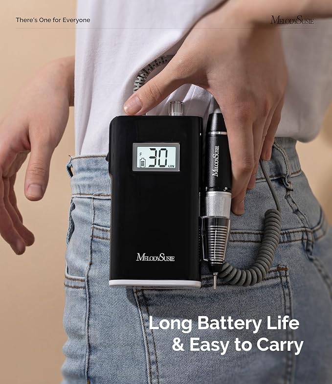 MelodySusie Entry-Level Clip-On Rechargeable Nail Drill, SC320H 30000RPM Popular Classic E-File with LCD Display for Manicure Shaping & Gel Removal, Perfect for Training, Nail Art Practice & Home Use