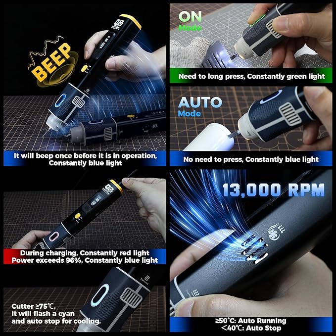 JAKEMY Cordless Ultrasonic Cutter, Micro Fan/3 Cutting Modes, 2 In 1 Wireless Ultrasonic Cutting Tool Knife, Portable 35W Hot Knife for Plastic Cutting/Modelmaking/Woodcarving/Grinding/Hobby/Craft DIY
