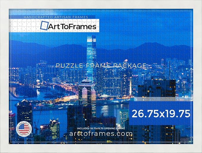 ArtToFrames Puzzle Frame for Buffalo Games 1000 Piece Jigsaw Puzzles, 26.75x19.75 Inch (68x50 cm), Soft White Engineered Wood with Economy Acrylic, Ready to Hang Puzzle Display