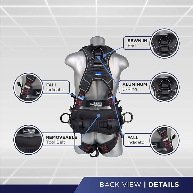 Hammerhead 5pt Safety Harness Back Padded, QCB Chest, Tongue Buckel Legs Straps, Back & Side D-Rings