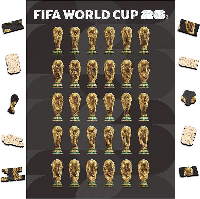 FIFA World Cup 2026 Wooden Jigsaw-Puzzle,Gift for Soccer Fan-360° Trophy | Official Licensed,5MM Thick Soccer puzzles,Long-Lasting Display sports memorabilia collector,300 Pieces Irregular Shape