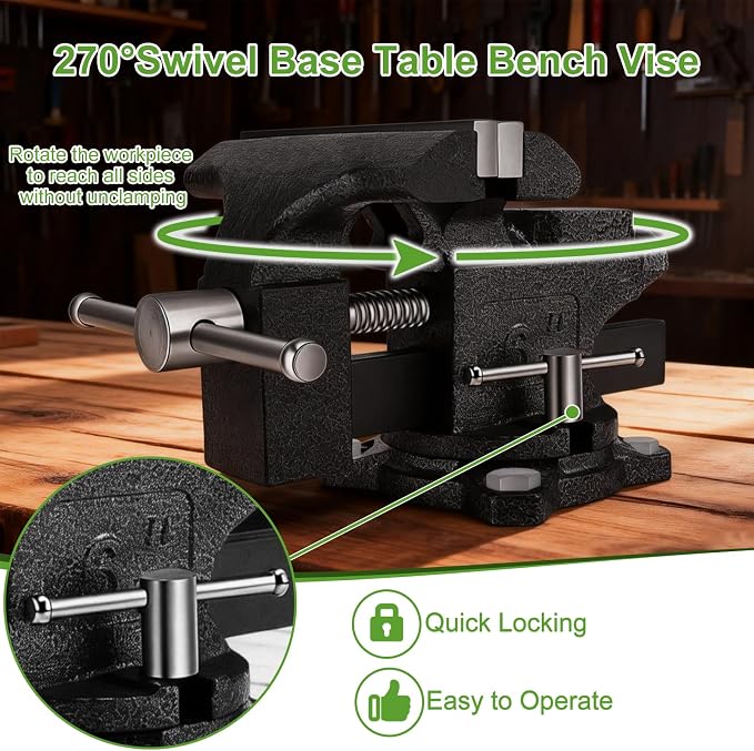 6-Inch Bench Vise, 2-In-1 Drill-Free Table Vice for Workbench
