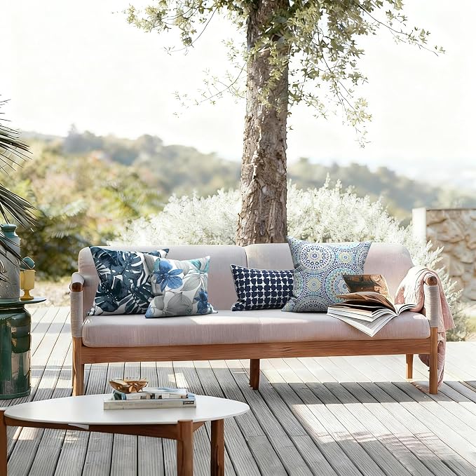 LVTXIII Outdoor Throw Pillows, Decorative Throw Pillows with Inserts, 16"x16" Square Pillows for Bed, Couch, Sofa and Patio Furniture, Set of 2, Clemens Noir Blue