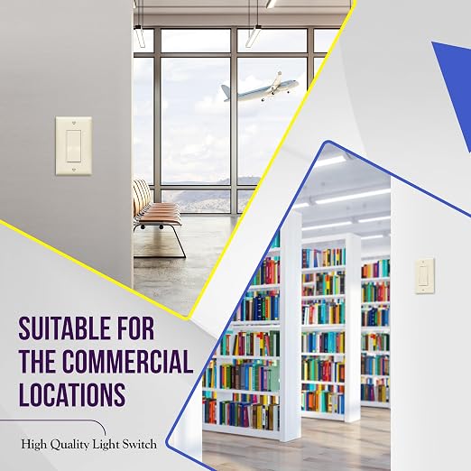 ENERLITES 3-Way Decorator Paddle Rocker Light Switch with Wall Plate, Gloss Finish, Single Pole or Three Way, 3 Wire, Grounding Screw, 15A 120V/277V, UL Listed, 93150-LAWP, Light Almond (10 Pack)