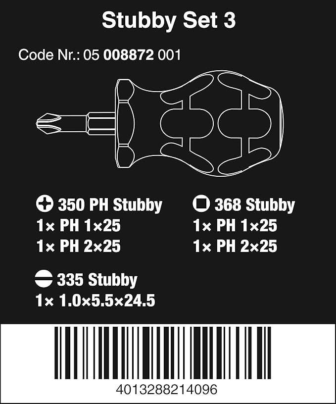 WERA 05008872001 Stubby Set 3 Screwdriver Set, 5 Pieces