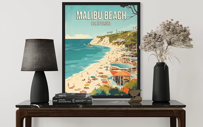 Malibu Beach California Unframed Wall Art Print Poster, US Vintage Retro Beach Scenery Posters Prints for Restroom Home Picture Painting Artwork Gallery 219 (Malibu Beach California, 24"L x 18"W, Unframed)