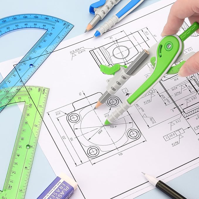 ZZTX Compass and Protractor Set for Geometry, 180-Degree Protractor and Compass for Students, Math Drawing Tools, 3 Colors
