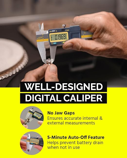 iGAGING Absolute Origin 0-6" Internal Slot Digital Caliper, IP54 Stainless Steel, SPC/USB Output Port, Case, Manual, Battery