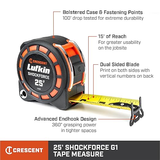 Crescent Lufkin 1-3/16" x 25' Shockforce G1 Dual Sided Tape Measure - L1125