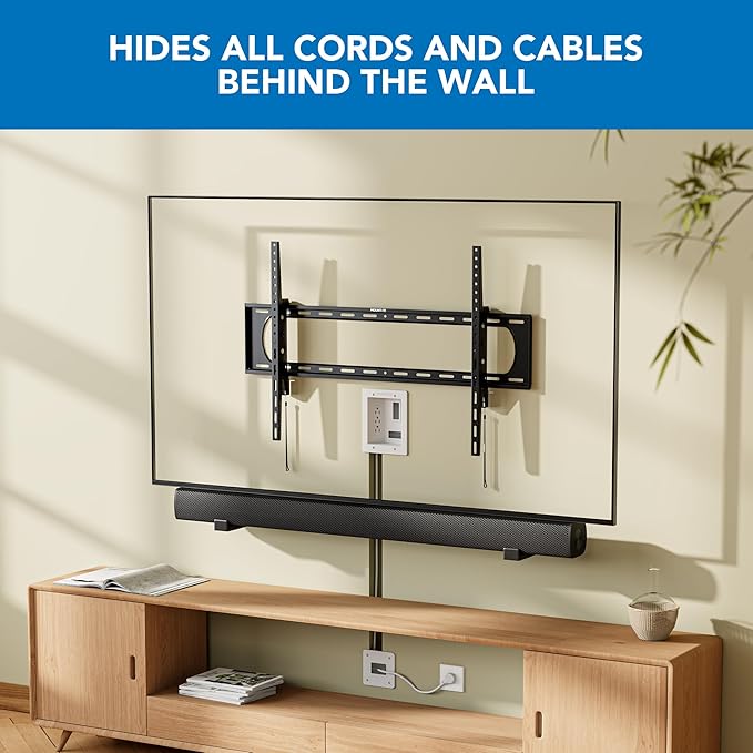 Mount-It! Kit ocultacables de TV para pared con alimentación empotrada – Triple toma de corriente, cable de 2,7 m y sierra de mano – Gestión de cables fácil y segura para configuraciones de TV y cine en casa organizadas