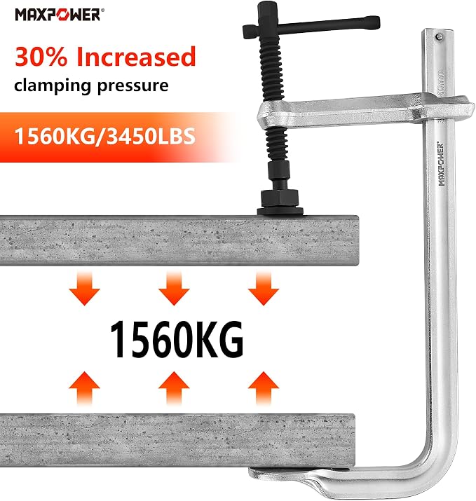 MAXPOWER 12 inch F Clamp, 5-1/2 inch Throat Depth, Replaceable Swivel Pads, Max Jaw Opening 12-inch Heavy Duty Clamps for Welding