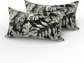LVTXIII 2 Pack Outdoor Lumbar Pillows 12x20 Inch with White Piping, Fade Resistant Support Throw Pillows with Inserts for Patio Furniture, Sofa, Chair, Tropical Leaf Black