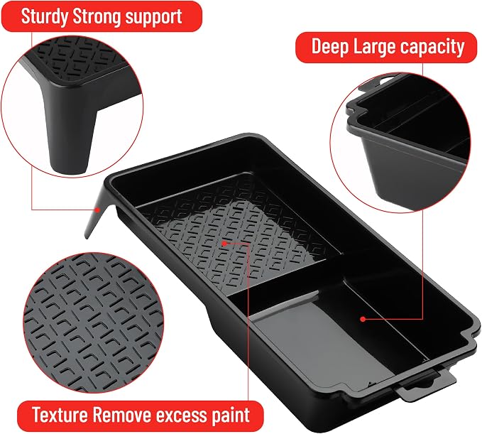 Bates- 4 Inch Paint Tray, 2 Pack, Black, Plastic 4 Inch Paint Roller Tray, Deep Capacity, Textured Ridge