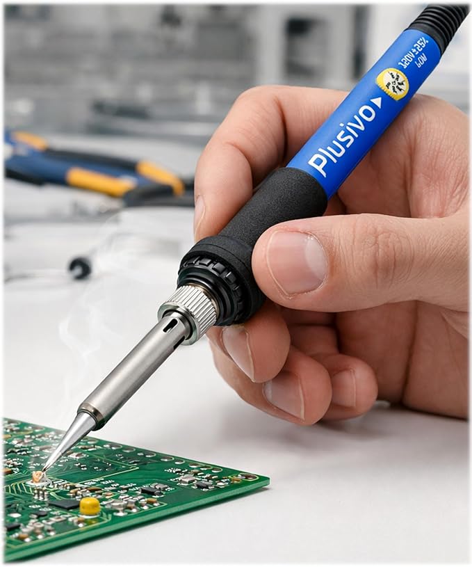 Soldering Iron Kit 60W Adjustable Temperature 5-in-1 Electronics Repair Kit, Solder Wire, Stand, Sponge & Rosin Flux, Fast Heating Soldering Tool for Desoldering, DIY, Circuit Board, Electrical Repair
