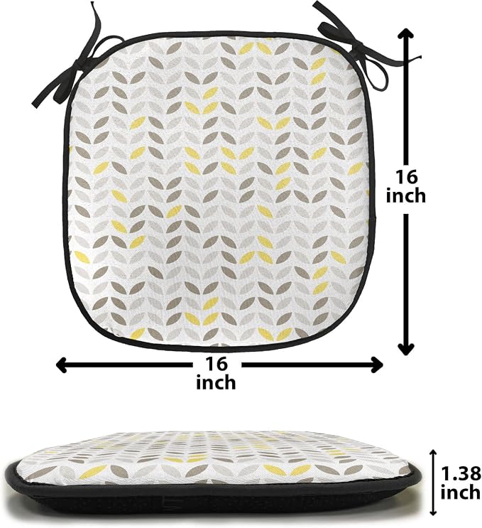 Lunarable Geometric Chair Cushion Pads Set of 8, Fish with Abstract Pattern Techno Urban Illusion Creative Design Print, Anti-Slip Seat Padding for Kitchen & Patio, 16"x16", Yellow and Taupe
