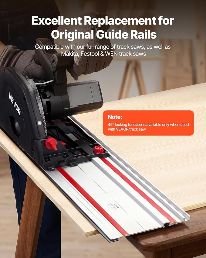 VEVOR Track Saw Guide Rail, 110-Inch Cutting Range, Kit Includes 4 x 27.5 in Aluminum Extruded Guide Rails and 3 Connectors, Compatible with Makita, Festool & WEN Track Saws, for Woodworking Projects
