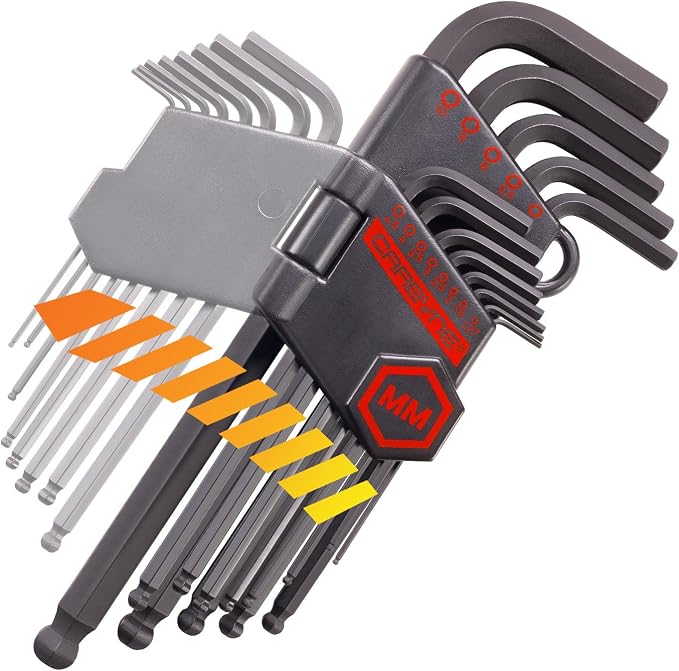 35-Piece Long Arm Ball End Hex (Allen) Key Wrench Set, Metric, SAE and Torx Keys, S2 Steel, 1.27mm to 10mm, 0.05 to 3/8 in, and T10 to T50, for Automotive, Bicycle, Household and Furniture Repair