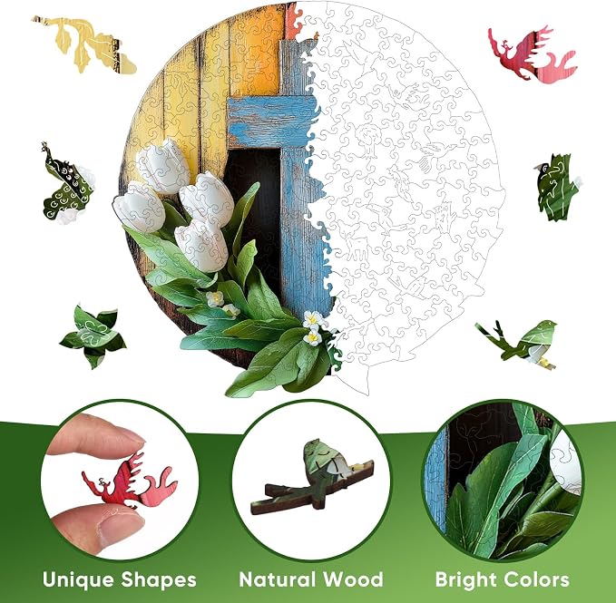 Pikoqunc Wooden Puzzles for Adults,Tulip Cross Laser-Cut Jigsaw with Premium Smooth Wood Texture,Relaxing Art Puzzle Gift for Friends and Family in Exquisite Box, 201 Pieces 11.4x11.3 Inches