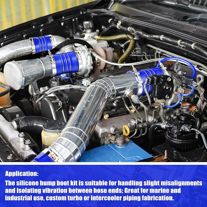 4 Pack 4"x 6" Silicone Charge Air Cooler Hump Hose with T-bolt Spring Loaded Clamps Semi Truck Hose Set Heavy Duty Turbo, Air Intake and Intercooler Kit (Blue,4"x 6")