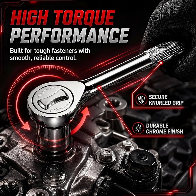 DuraMax Socket Set, 54-Piece Mechanic Tool Set with 1/4 & 3/8 Inch Drive SAE & Metric Sockets, Ratchet Wrench, Torx & Hex Bit Set, Extension Bar, Adapter and Storage Case