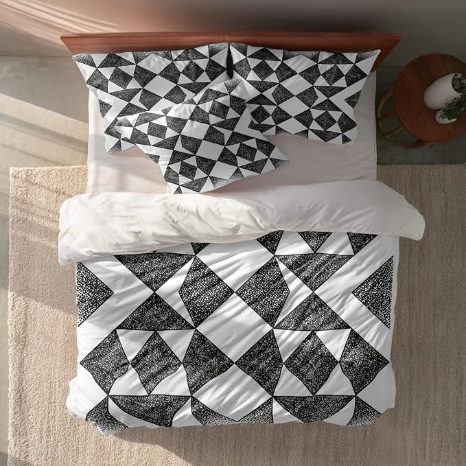 Batmerry Houndstooth Black White King Size 100% Cotton Duvet Cover Sets, Plaid Abstract Fashion Geometric Bedding Set with Zipper Closure Corner Ties, 3 Pieces (1 Cover + 2 Pillowcases No Comforter)