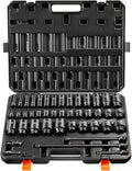 VEVOR Impact Socket Set 1/2" Socket Set 43 Piece Deep & Shallow SAE 3/8" to 1-1/2", 6 Point Cr-Mo Alloy Steel for Auto Repair, Easy-to-Read Size Markings, Rugged Construction, Storage Case