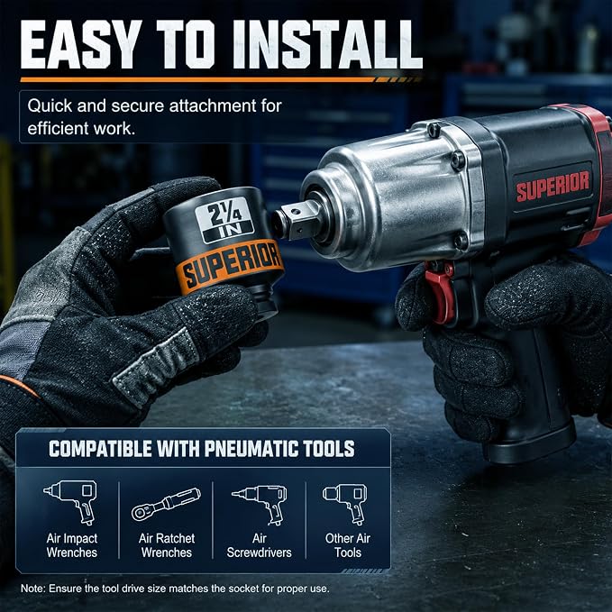 8 Piece 3/4”Drive Shallow Impact Socket Set, 2-1/16”-2-1/2”Axle Nut Sockets, SAE, CR-MO, 6 Point, Tools for Removing Mechanical Nuts, Large Automotive Repairs, Agricultural implement