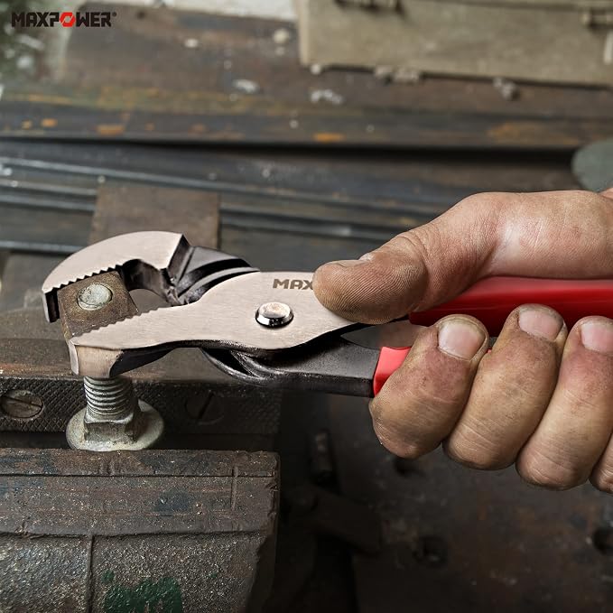 MAXPOWER Groove Joint Pliers Set, 8 inch and 12 inch Quick Adjustable Serrtated V Jaw Tongue and Groove Pliers