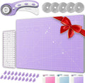 Rotary Cutter Set - Quilting Kit incl. 45mm Fabric Cutter, 5 Replacement Blades - Ideal for Crafting, Sewing, Patchworking, Crochet & Knitting (Lavender, A1 Set (36" x 24"))