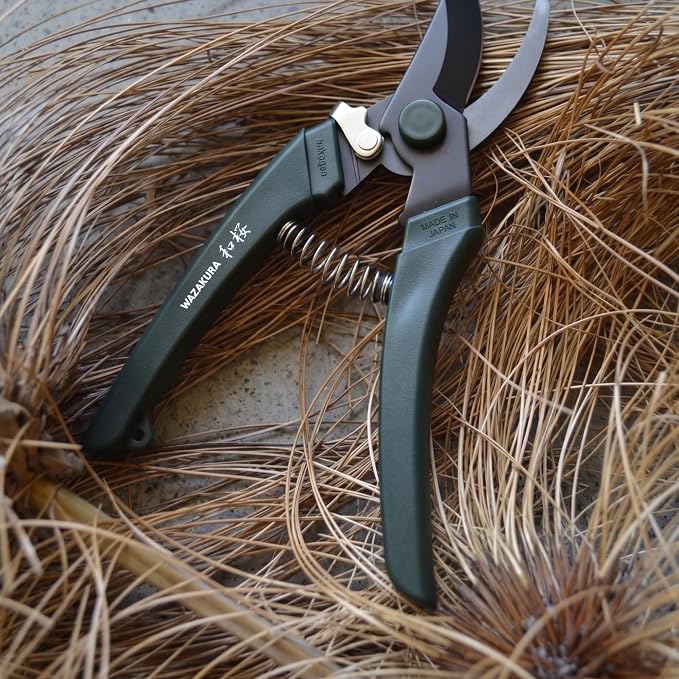 Wazakura Black Blade Pruning Shears - Carbon‑Reinforced Fluorine Coated, Ultra‑Sharp Clean Cuts for Flowers & Branches up to 1cm, Japanese Professional Garden Shears