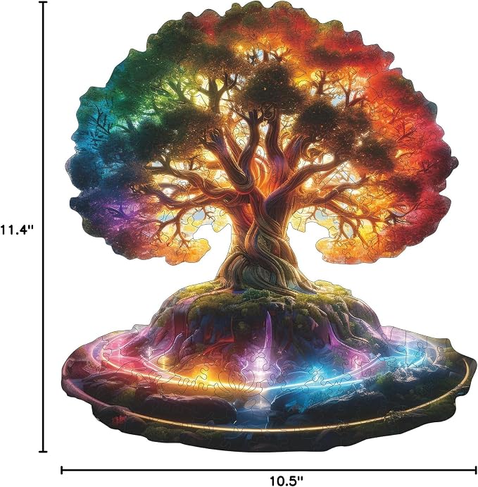 MEATRN Glowing Tree of Life Wooden Puzzles - 200 Pieces Fantasy Forest Nature Landscape, Irregular Shape Wood Jigsaw Puzzle for Adults, Educational Puzzles for Family Game, 10.5x11.4 in