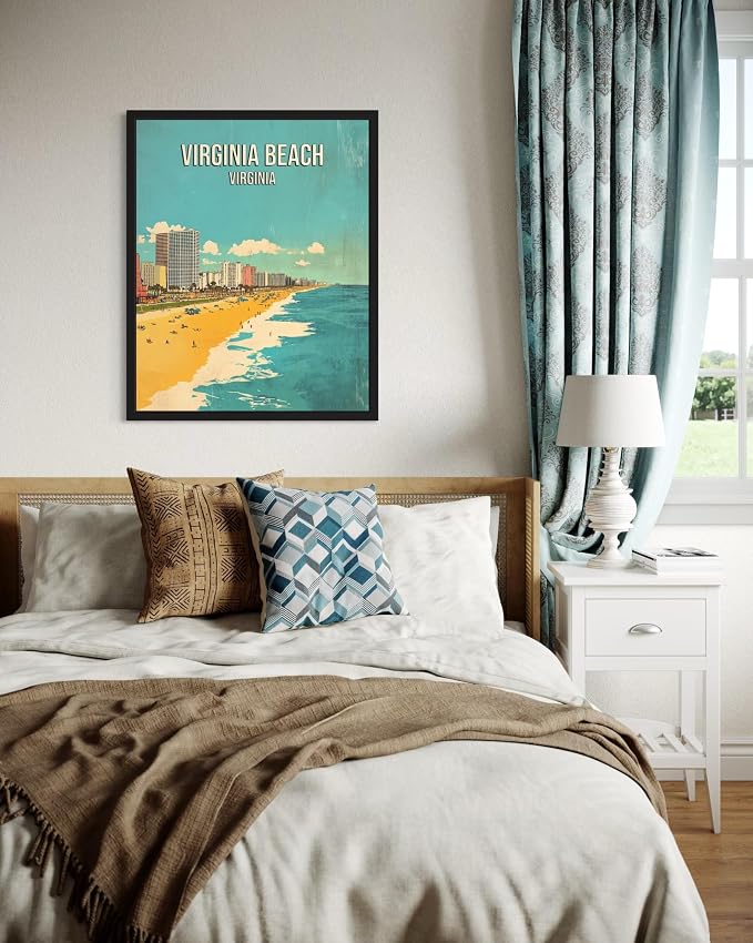Virginia Beach Virginia Unframed Wall Art Print Poster, US Vintage Retro Beach Scenery Posters Prints for Restroom Home Picture Painting Artwork Gallery 219 (Virginia Beach Virginia, 24"L x 18"W, Unframed)