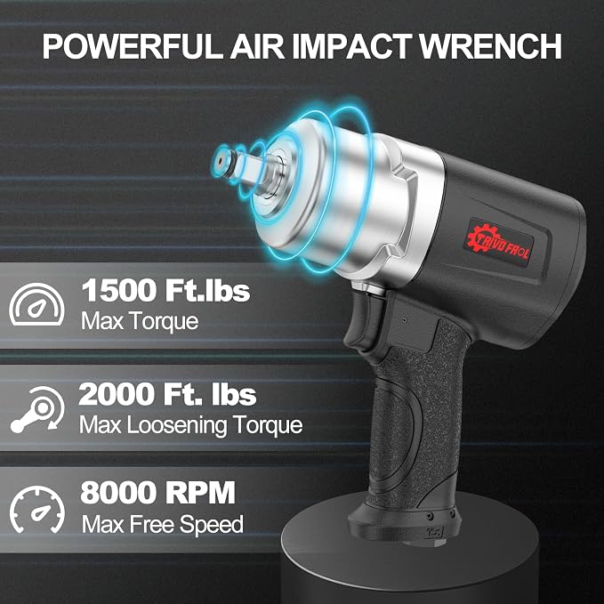 Trivd Frol Air Impact Wrench - 1/2 Inch Air Impact Gun | Max Torque 1500 Ft-lbs, 8000 RPM Speed, Weight 4.74 lb, 1/2" Impact Wrench Gun for Auto Repair, Tire Shop