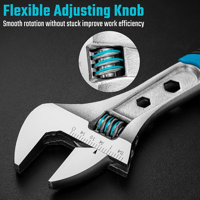 DURATECH 10 Inch Adjustable Wrench, 3-in-1 Spanner | Box End, Hex Function, CR-V Steel, Metric & SAE Scales, Chrome-plated, Bi-material Soft Grip