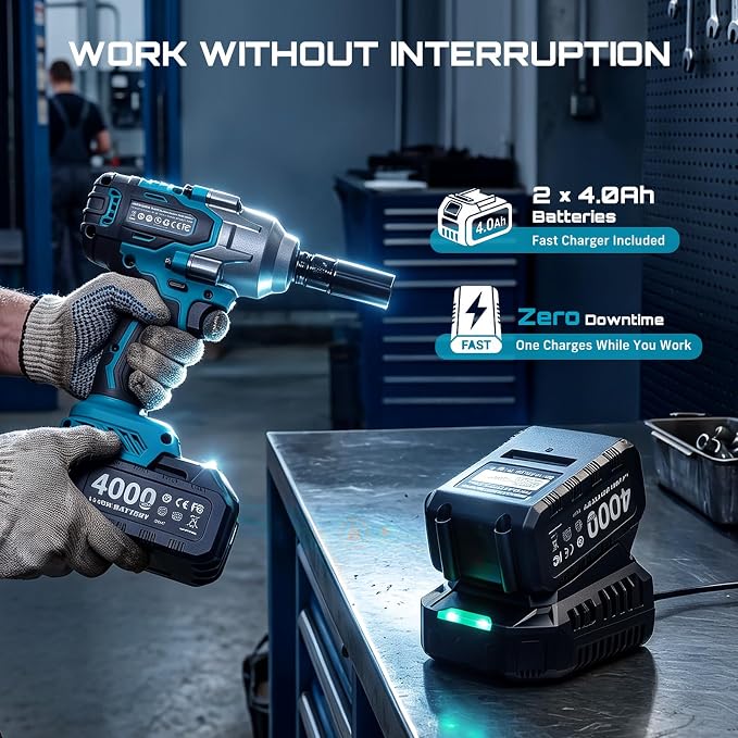 Seesii 1/2" Impact Wrench & 3/8" Ratchet Combo Kit for Auto Repair | 738 ft-lbs brushless impact gun & 60 ft-lbs ratchet, 2×4.0Ah batteries & charger, sockets & tool bag, for construction/DIY