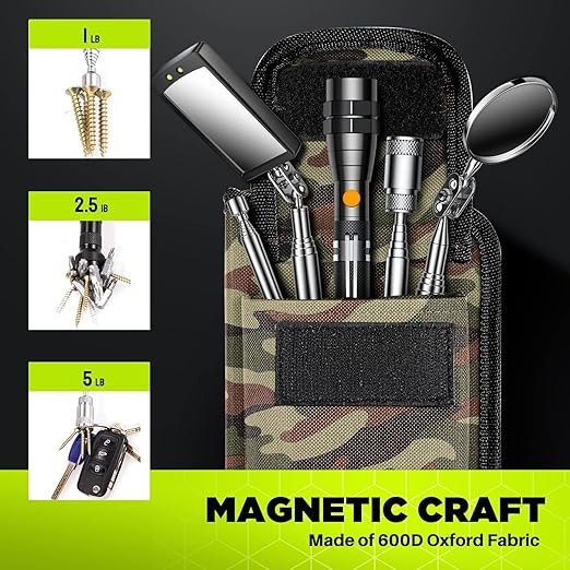 Telescoping Magnetic Pickup Tool Set, Inspection Mirror Telescoping, LED Flashlight, Cool Gadgets for Men, Valentine’s Day Gifts for Him, Husband, Boyfriend, Magnet Stick, Magnet Stick (Camo)