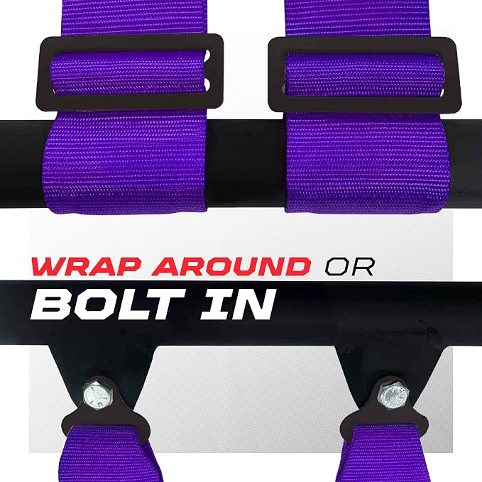 1pc 50 Cal purple 4 Point Harness 3in Straps, Racing Harness Seat Belt | Ultra Kush padding, Push Button quick release hardware. Universal Fit for UTV, RZR, race car.