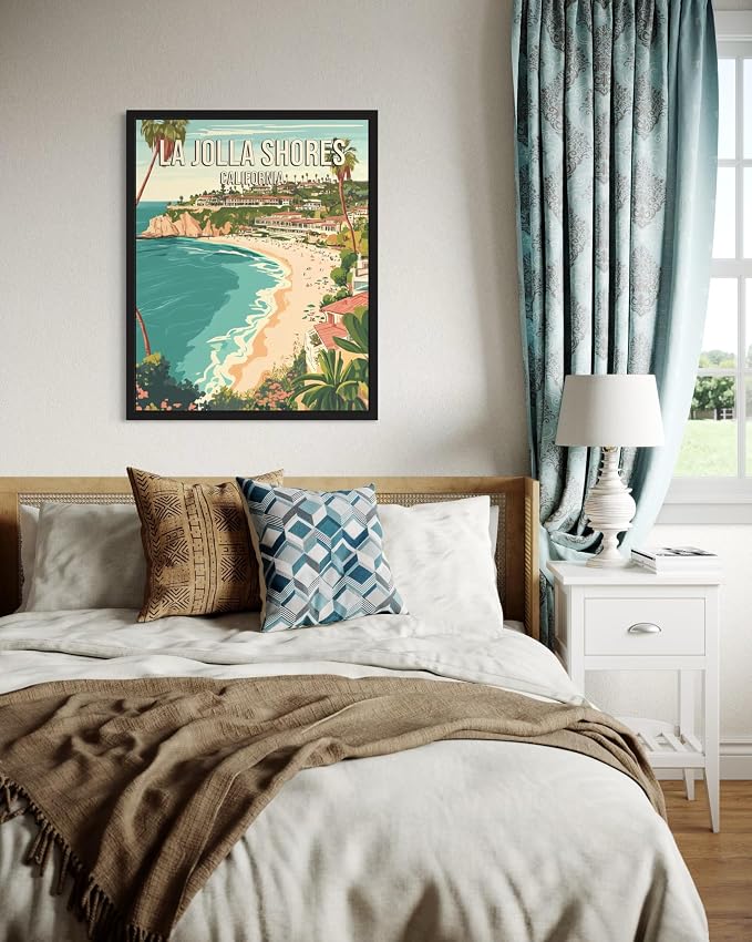 La Jolla Shores California Wall Art Print Poster, US Vintage Retro Beach Scenery Posters Prints for Restroom Home Picture Painting Artwork Gallery 219 (La Jolla Shores California, 24 x 36 inches, Unframed)