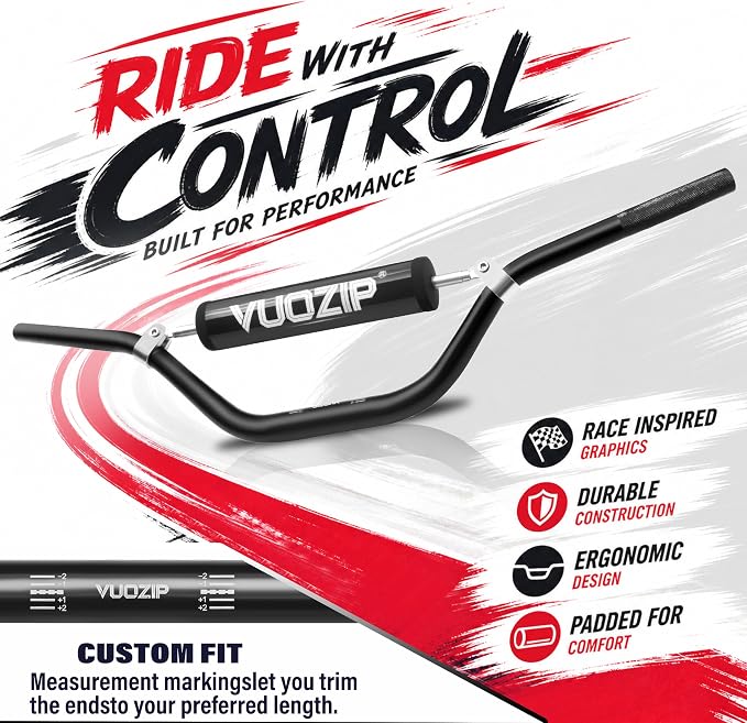 1-1/8" 28mm Mid-Rise Dirt Bike Handlebars - 6061-T6 Aluminum Heavy-Duty Handlebar with Foam Pad, Grips & Riser Clamp Kit, Universal Fit for Motocross Pit Bike ATV Quad (Type-C)