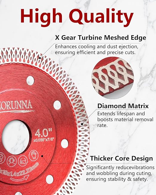 ZORUNNA 5Pcs Diamond Saw Blades, 4" Diamond Blade for Angle Grinder, Chip-Free Cutting Tile Grinder Blade Dry and Wet Cut for Porcelain Ceramic Granite Marble.