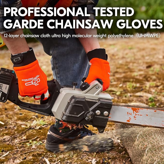 Vgo... Chainsaw Gloves,12-Layer Saw Protection on Left/Both Hand Back,Cow Leather Gloves,Touchscreen