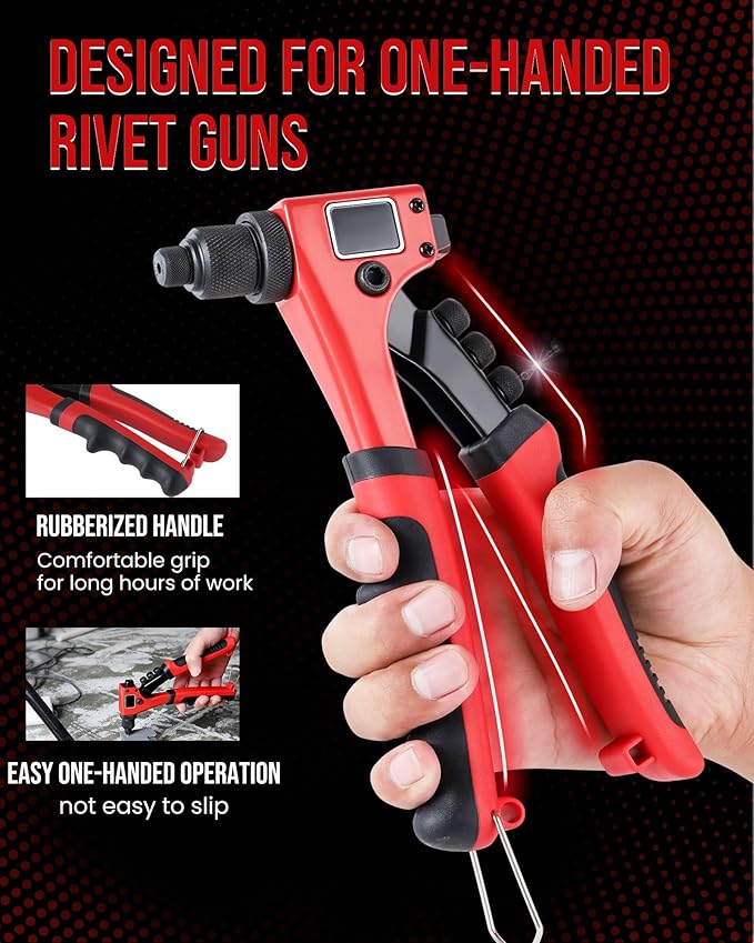 Anfrere Rivet Gun Kit, Manual Riveting Tool with 100 Rivets and 4 Interchangeable Heads, Professional 4-in-1 Pop-Up Hand Riveter, Storage Case