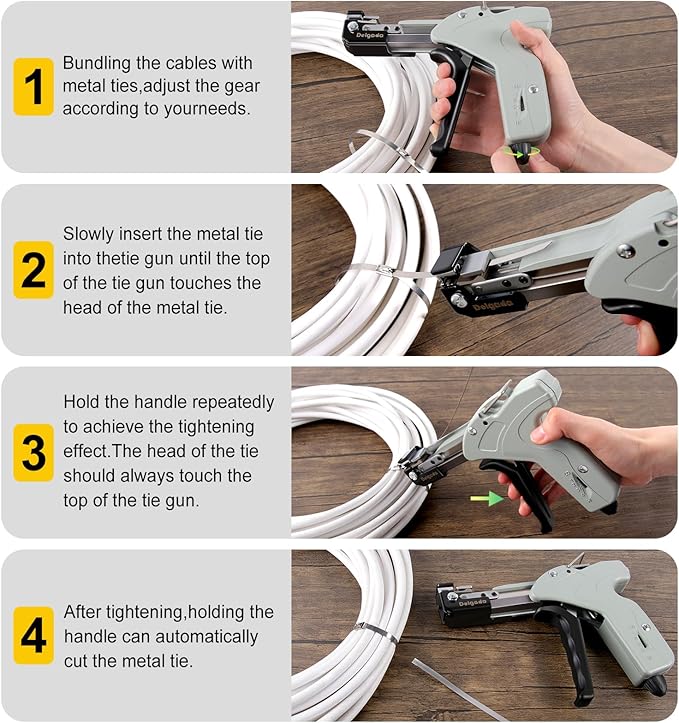 Delgada Stainless Steel Cable Tie Gun Kit with 100PCS Self-Locking Metal Zip Ties Outdoor Heavy Duty Fastening Zip Tie Tightening Tool for Chain Link Fence Pipes