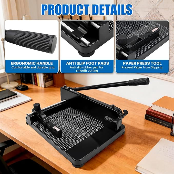 Heavy Duty Paper Cutter for A4 Paper,12'' 400 Sheets Capacity Guillotine Paper Cutter,Solid Steel Construction Stack Paper Trimmer for Office,Commercial Use,Double Safety Protection,Black (A4 12 Inch)
