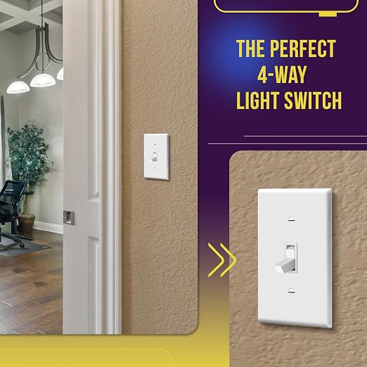 ENERLITES 4-Way Toggle Light Switch with Wall Plate, Four Way, Side Wiring, Copper Wire Only, Grounding Screw, Residential Grade, 15A 125VAC 60Hz,UL Listed, 84150-WWP, White