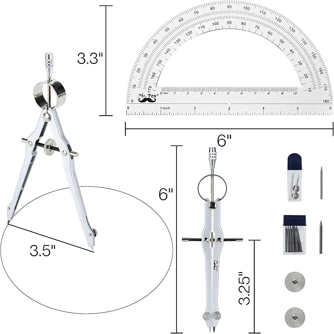 Mr. Pen- Protractor and Compass Set, Compass Protractor Set, Protractor, Compass for Geometry, Math Compass, Compass School, Math Compass and Protractor, Geometry Tools Set