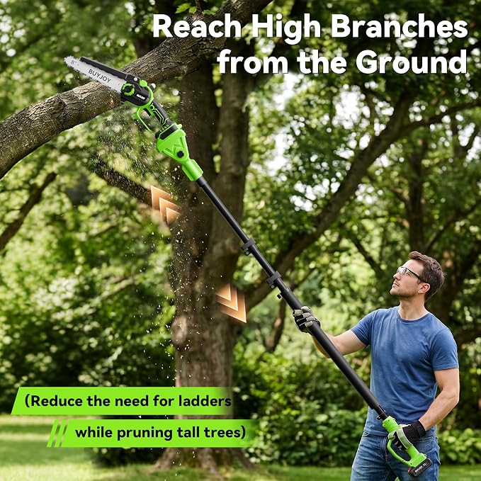 BUYJOY 4-in-1 Electric Pruning Shears & 8 Inch Pole Saw Combo, 1.8" Cutting Diameter Cordless Pruner, 2×4.0Ah Batteries, Adjustable Branch Cutter for Tree Trimming and Garden Pruning