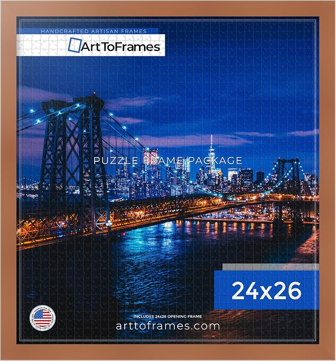 ArtToFrames Puzzle Frame for Buffalo Games 50 Piece Jigsaw Puzzles, 24x26 Inch (61x66 cm), Burnt Umber Engineered Wood with Economy Acrylic, Ready to Hang Puzzle Display
