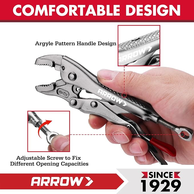 ARROW 5" Curved Jaw Locking Pliers with Screw Extractor
