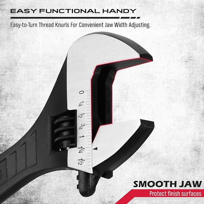SEDY 8-Inch Adjustable Wrench, Black Oxide Finish Wide Jaw Spanner with Inch/Metric Scale, Premium Drop Forged Steel for Automotive Plumbing and Household Repairs (Pack of 2)